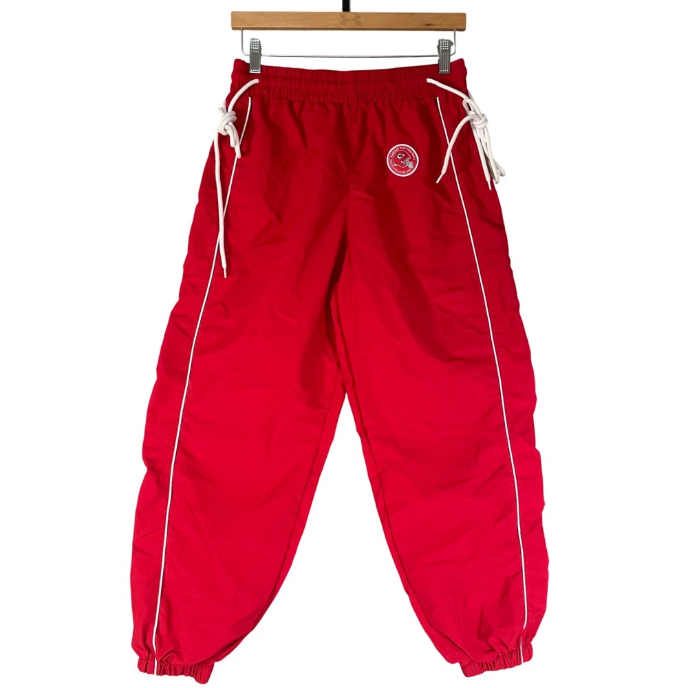 NFL Ultra Game Kansas City Chiefs Red Nylon Track Pants Mens Medium Rope Detail